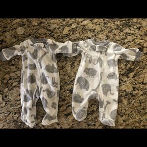 Two Preemie Fleece Footie Pajamas